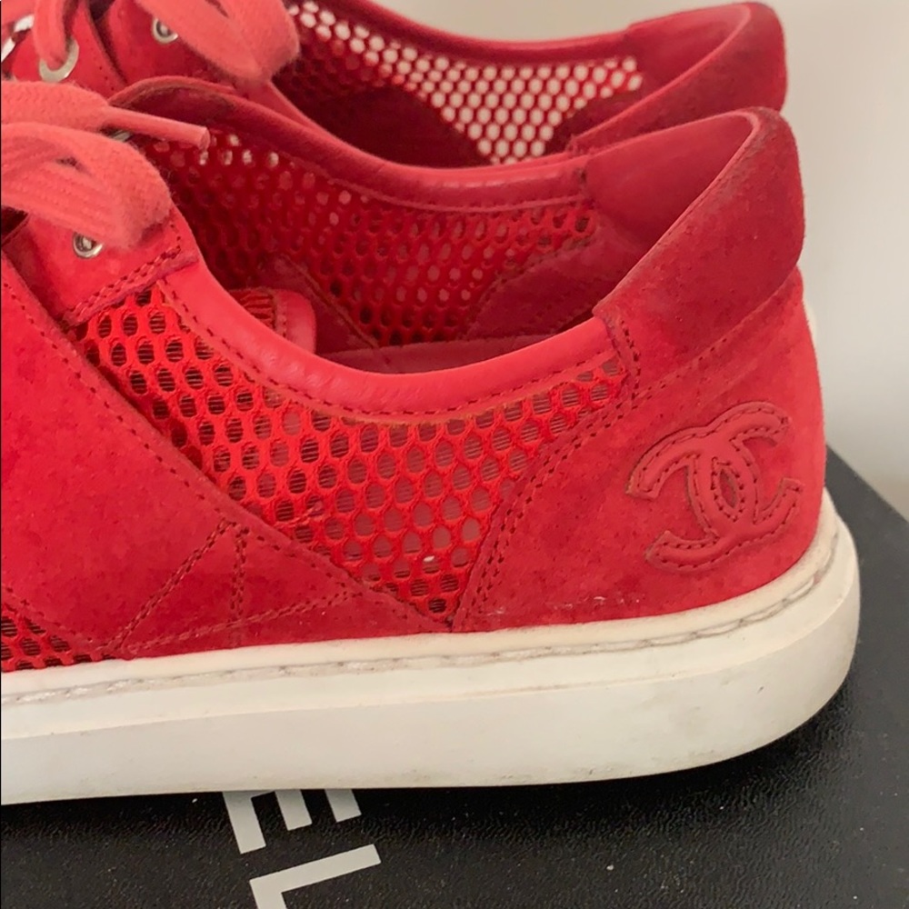 Chanel Sneakers Red/Pink Mesh & Suede
